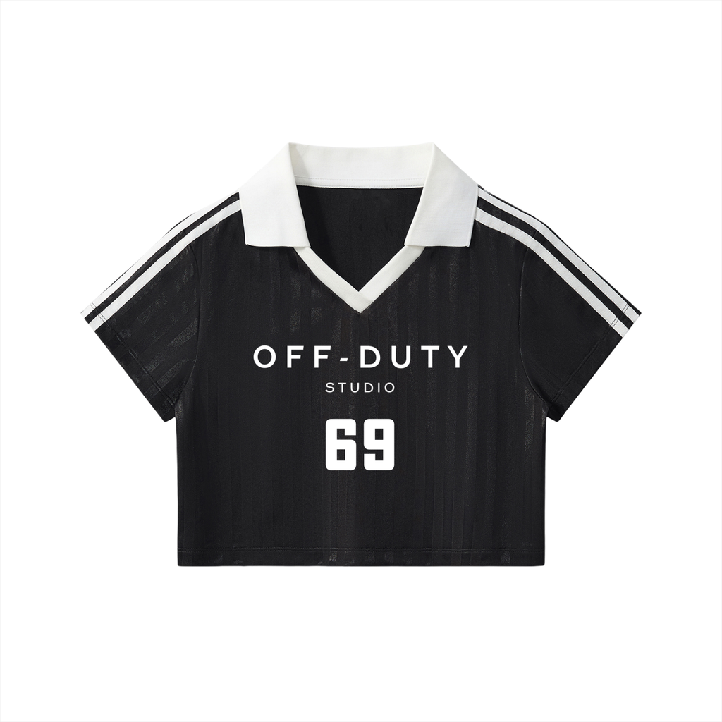 Contrast Collar Striped Cropped Jersey